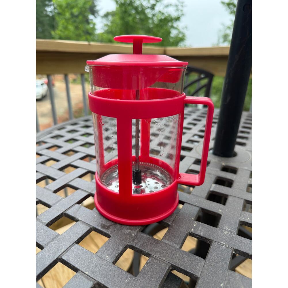 Glass & Red Plastic‎ French Coffee Press in UNUSED CONDITION 24+ Ounces